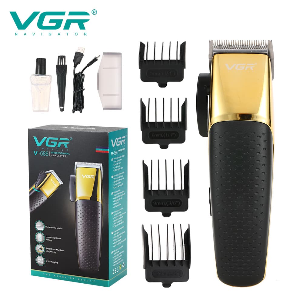 Adjustable Gradient Men's Hair Clipper VGR686 Professional USB Rechargeable Hair Trimmer Versatile Universal Brush Motor Stainless Steel