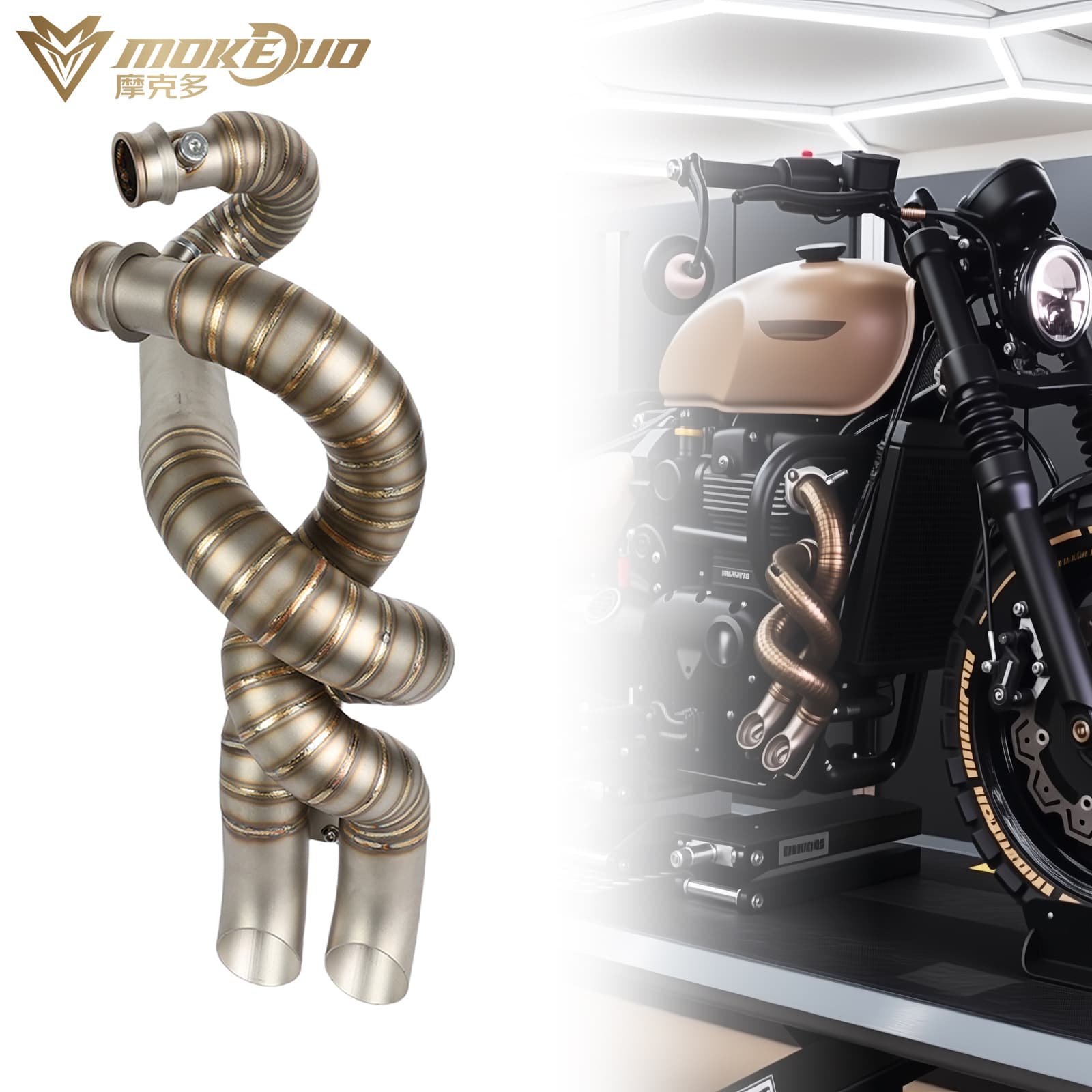 Compatible with Triumph Bobber Custom Retro Motorcycle Braided Exhaust Pipe Stainless Steel Exhaust Pipe Front Section