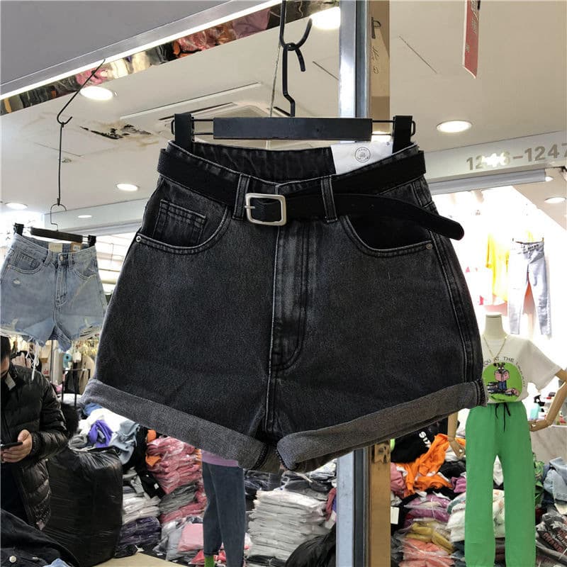 Black and gray denim shorts for women summer thin 2025 new hot girl high waist a line leg lengthening hot pants trendy ins