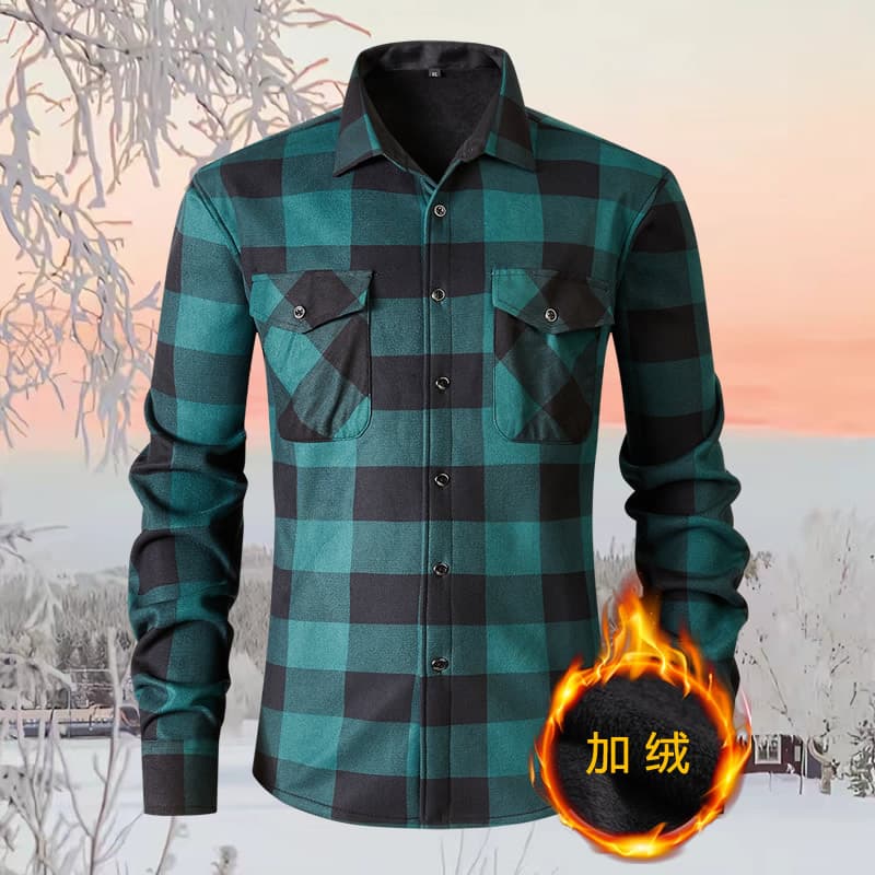 Cross-border Supply - Fleece-Lined Plaid Shirt Men's Long Sleeve Cardigan Checkered Jacket Casual Shirt Source Factory