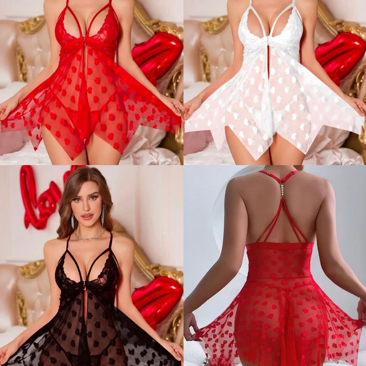 Cross-border foreign trade European and American new sexy lingerie sexy female love mesh suspender skirt nightgown pajamas sexy suit