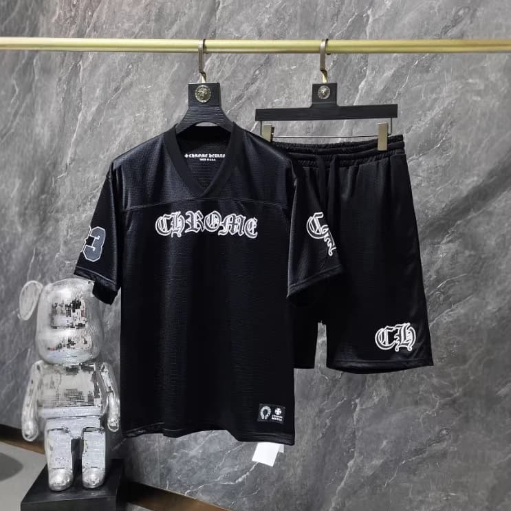 Cross-Border New Authentic Chrome Hearts T-Shirt with Sanskrit Print, Round Neck, Floral Arm Design, Ice Hockey Uniform Set