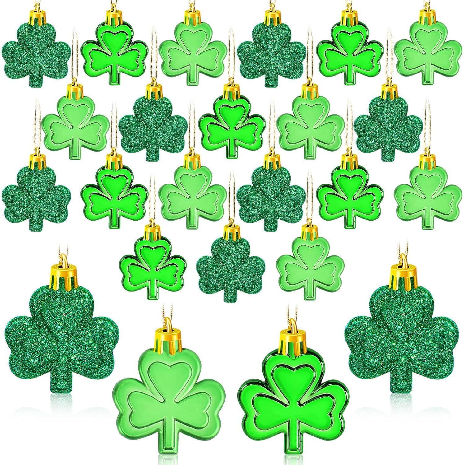 Clover, four-leaf clover pendant, golden green with rope key, St. Patrick's plastic gold coin