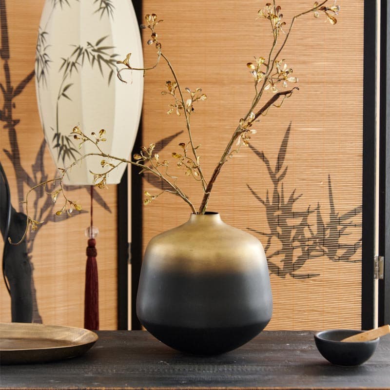 Indian Golden Shadow Ink Gradient Vase Ornament, Retro Chinese Style Sample Room Hotel Flower Vase Decorative Vintage Vase