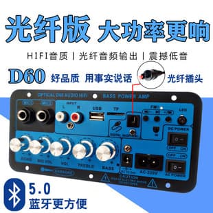 Cross-border Dedicated Digital Bluetooth Car Audio Board with Card Reader, Reverb, Dual MIC Input, and Optical Fiber, Amplifier Board D60