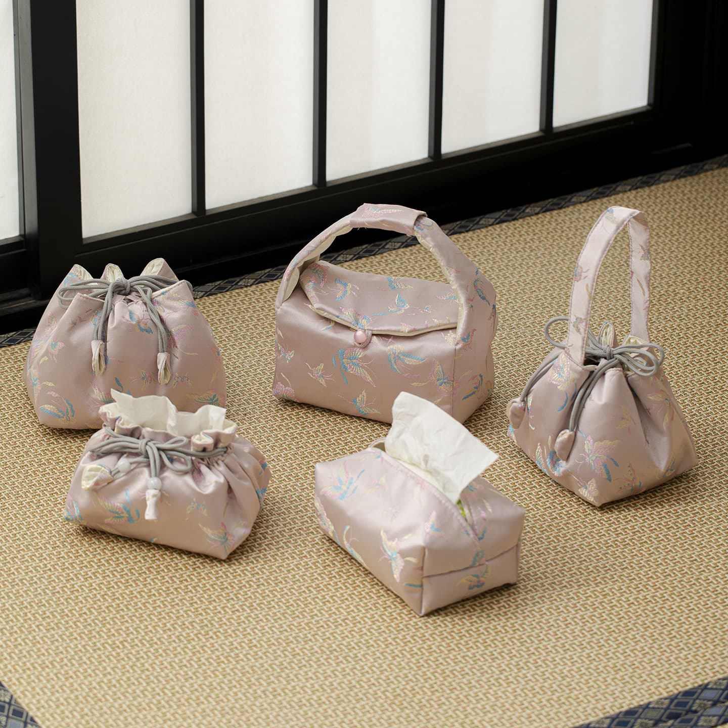 Brocade tea set storage bag, Chinese style master cup and pot bag, fabric travel portable storage bag