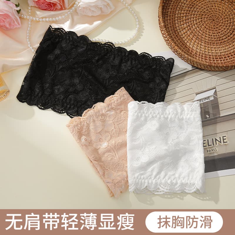 Lace Strapless Tube Top Bandeau Bra for Women, No Shoulder Strap, Sexy, Anti-Exposure, for Teens and Students