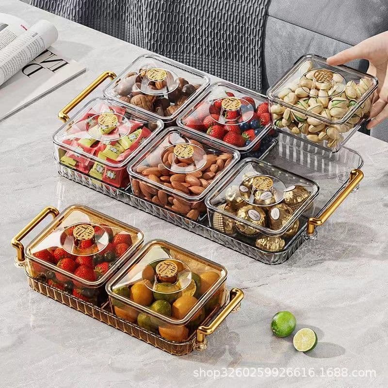 New Fruit Tray for Living Room Coffee Table, Light Luxury Candy Dish, Dried Fruit Nut Snack Serving Plate with Lid