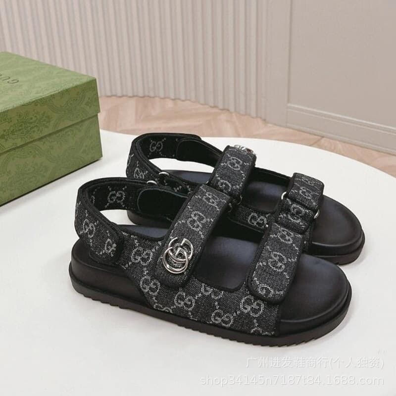 In Stock! High Version G Brand 2026 New Sandals Women Couple Velcro Cross-border Europe America Half Slippers Thick Sole