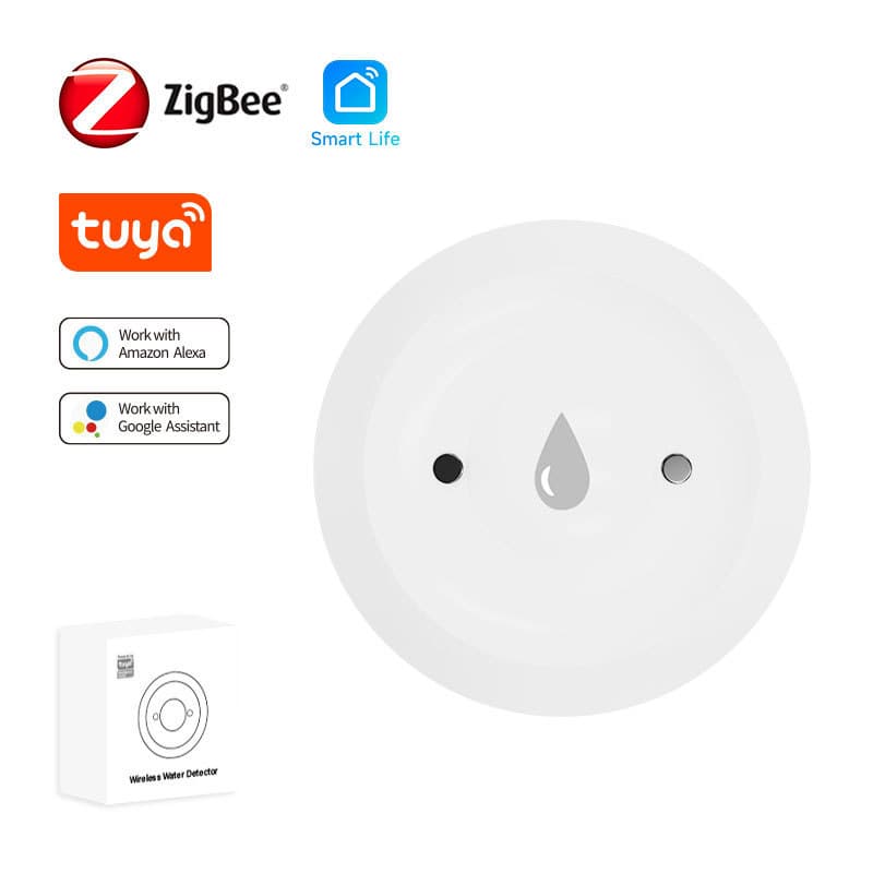 Tuya Smart ZigBee water immersion sensor detects overflow, full water, and leaks, and provides wireless mobile phone alarm and notification.