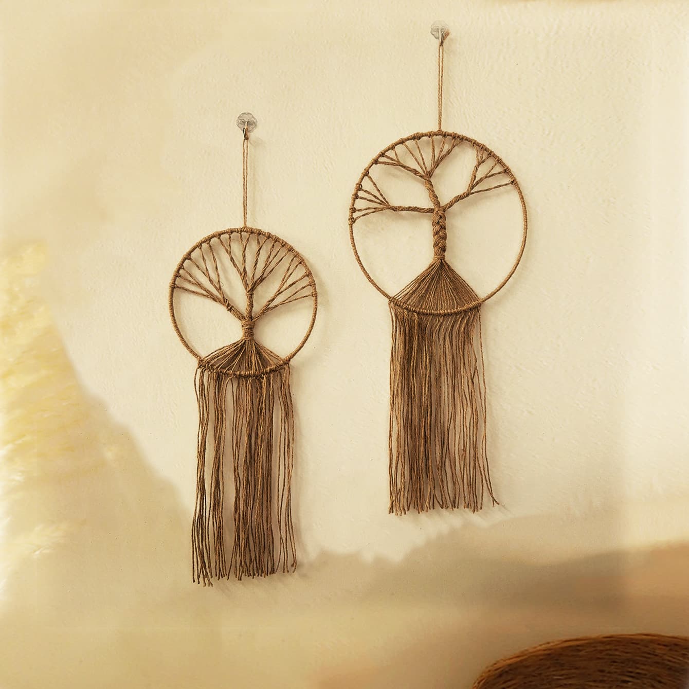 Bohemian Hemp Rope Woven Wall Hanging Decor Handwoven Tree of Life Living Room Hanging Ornament