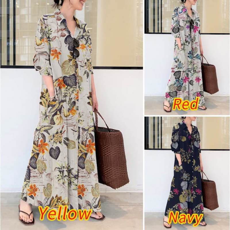 Loose Long Sleeve Cotton Linen Print Shirt Casual Street Style Half Open Collar Single Button Closure Adult Women's L Size