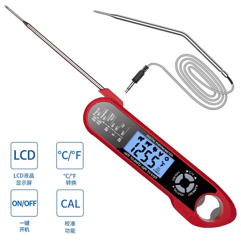 Kitchen Foldable Food Waterproof Thermometer Dual Probe BBQ Meat Thermometer Cooking Temperature Gauge