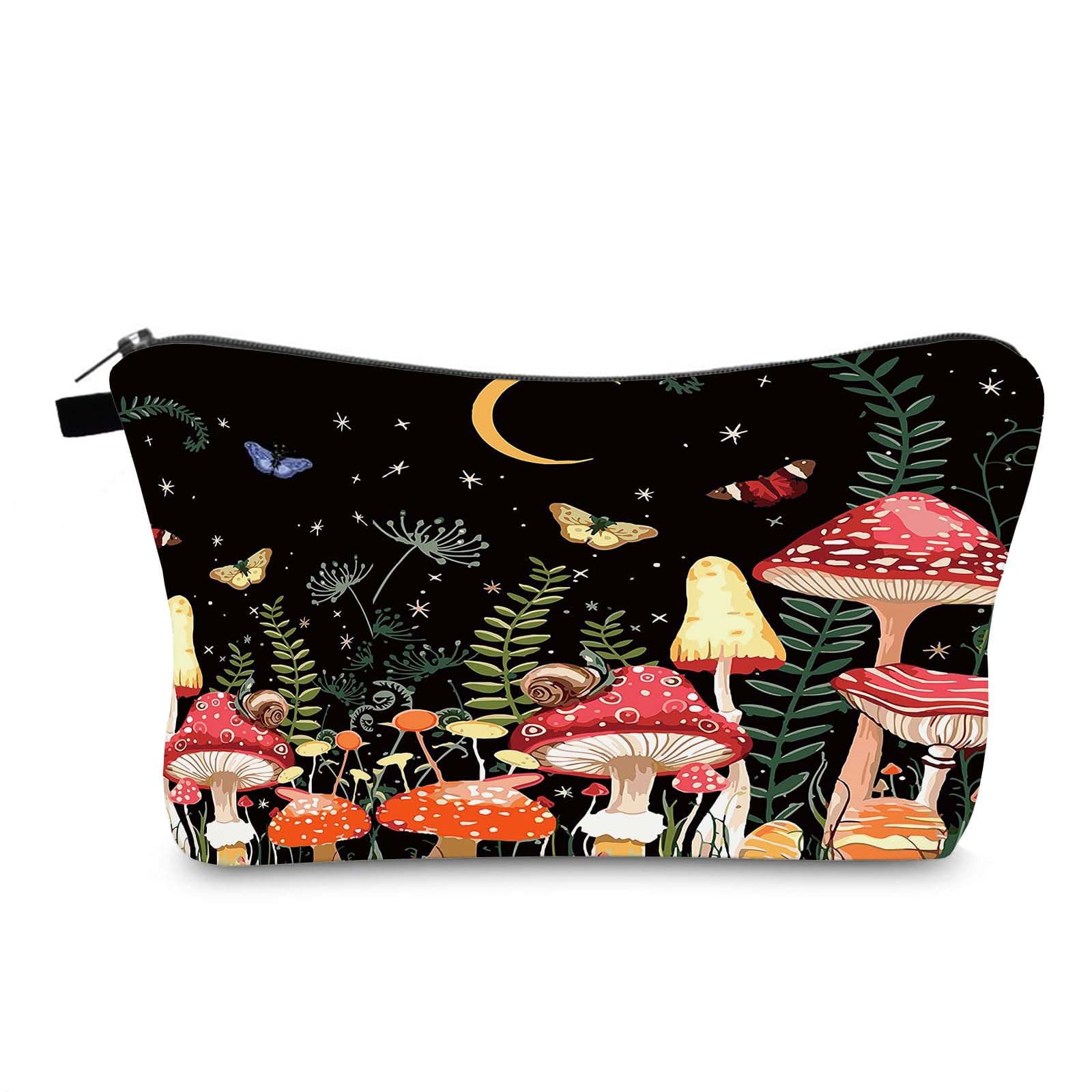 Cross-border new product colored mushroom print pattern women's makeup bag, portable travel storage toiletry case