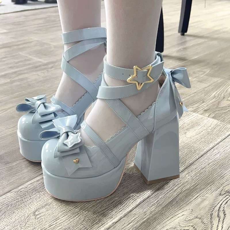 Sweet Lolita shoes, round toe, cute girly Lolita shoes, JK style, Japanese Mary Jane, chunky heel, platform.