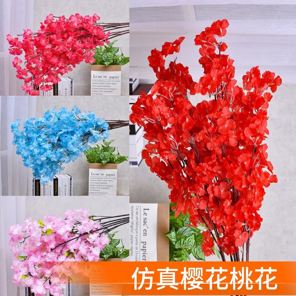 Artificial Cherry Blossom and Peach Blossom Branches, Fake Plant Branches for Home Living Room Ceiling Balcony Floor Decoration Engineering Landscaping