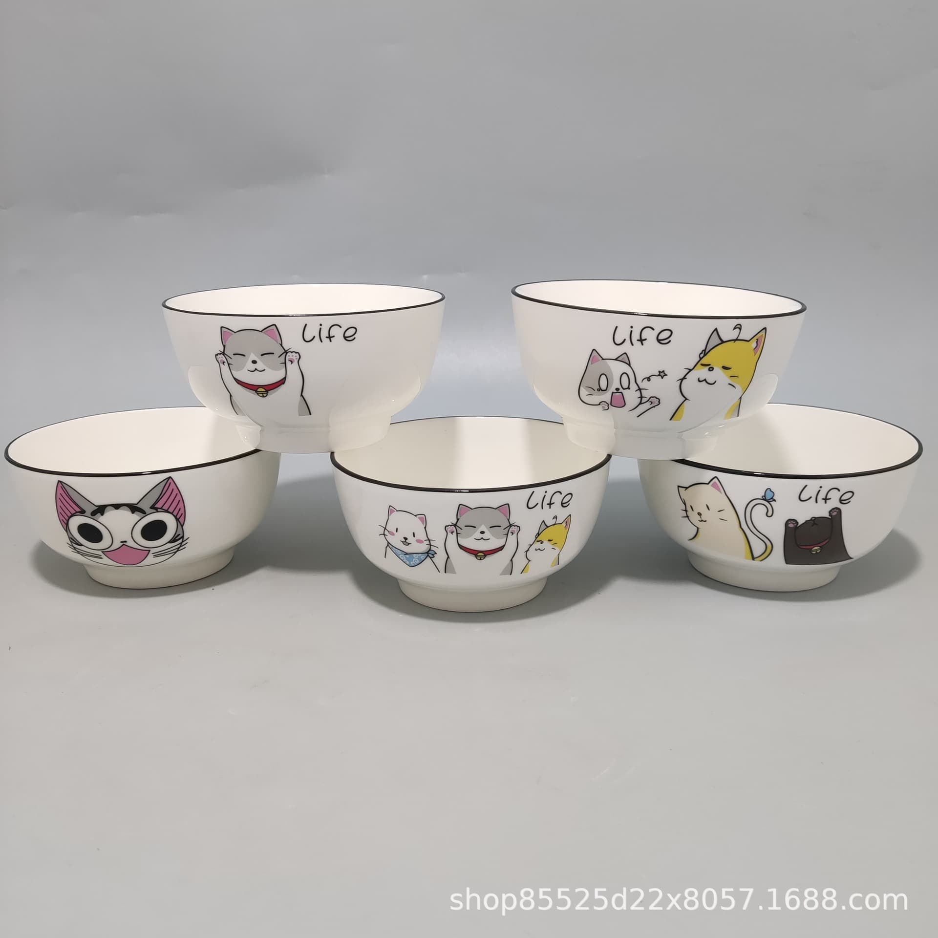 Factory Wholesale Grade A Cartoon 4.5-Inch Kitten Pattern Small Minimalist Salad Bowl Home Rice Bowl Noodle Bowl