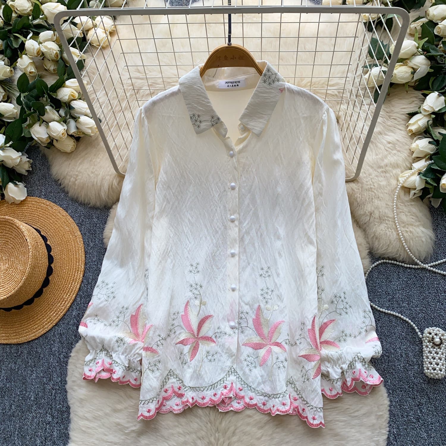 Strictly Selected Gentle Style Heavy Embroidery Cardigan Lazy Sense Shirt for Women Spring Autumn Long Sleeve Loose Slimming High-End Top
