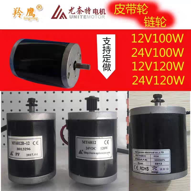 12V100W High-Speed Motor 12V 100W Electric Vehicle Motor DC Small Motor 24V120W Synchronous Belt