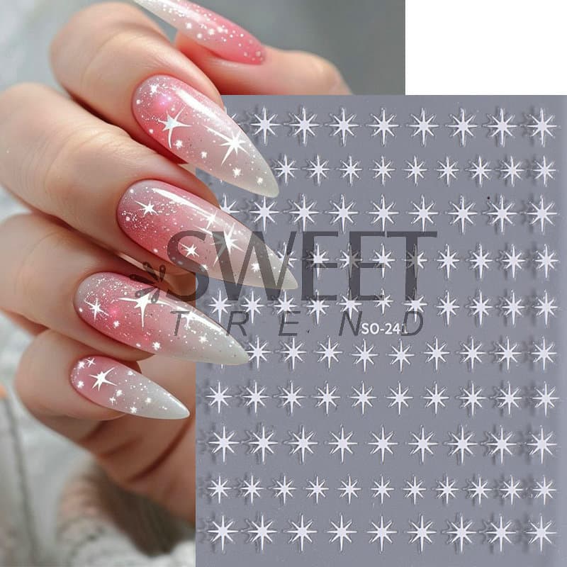 Cross-border Hot Selling Nail Sticker Wholesale, Internet Celebrity Simple Four-Color Hot Stamping Gold Silver Black White Star 3D Self-Adhesive Nail Art Sticker