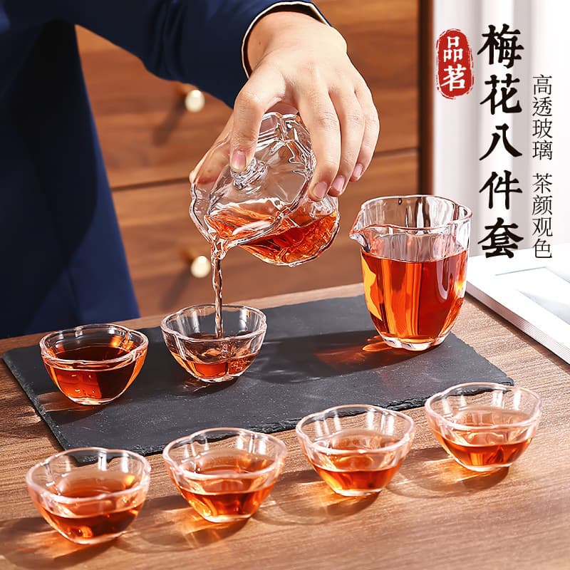 Plum blossom glass tea set teapot Kung Fu tea home reception teacup simple tea table office tea set