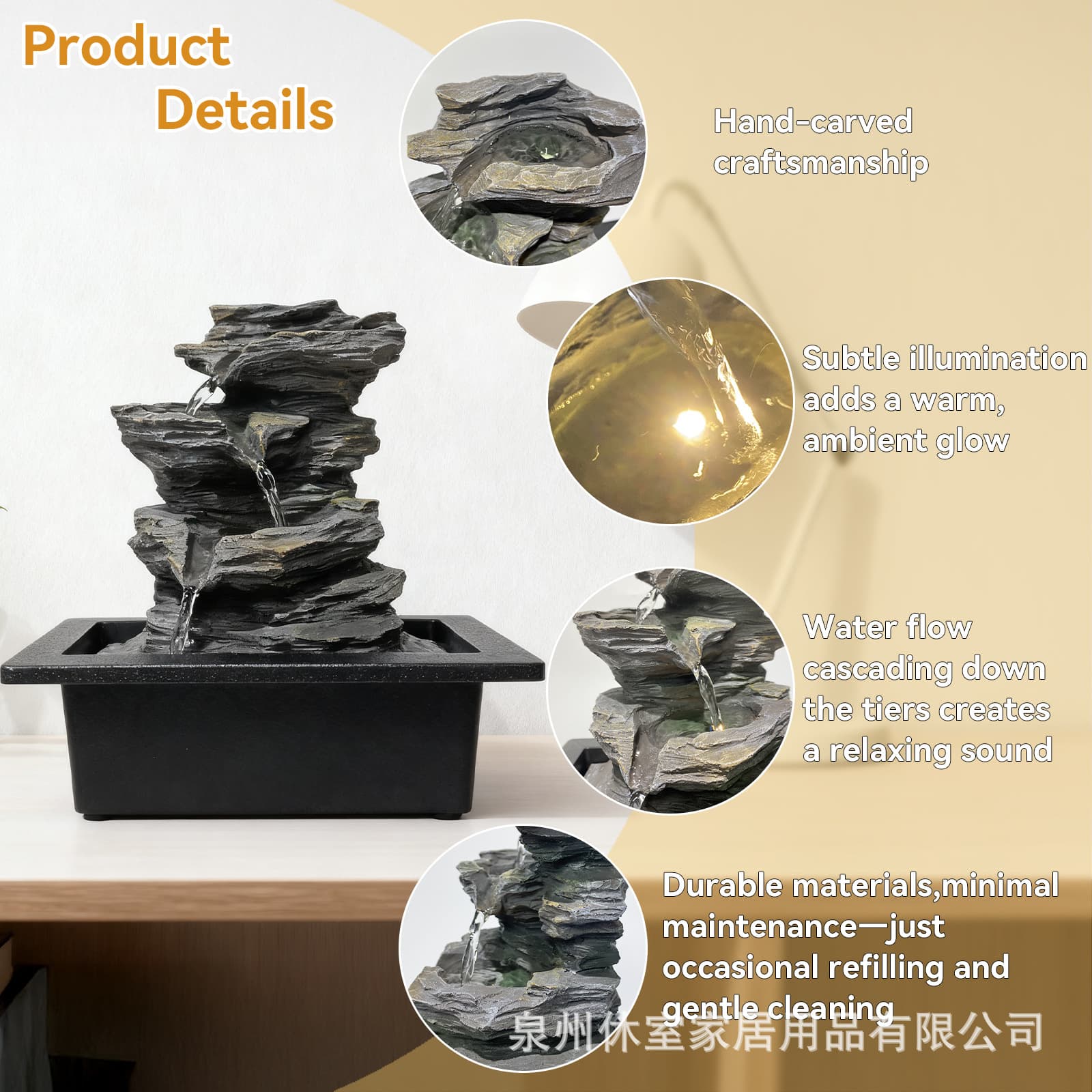 Cross-Border Flowing Water Fountain, Creative Rockery, Flowing Water for Wealth, Decorative Piece, Circulating Water Feature, Small Fountain for Living Room, Office Desk Decoration
