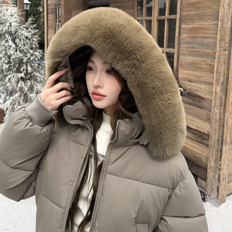Winter Hooded Oversized Puffer Jacket Short Fur Collar Thick