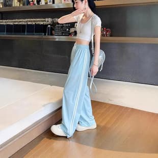Premium Seam Detail Yamamoto Pants for Women, Straight-Leg Commuter Style, Slimming Athletic Fit, Lightweight Summer Trendy Side-Stripe Trousers