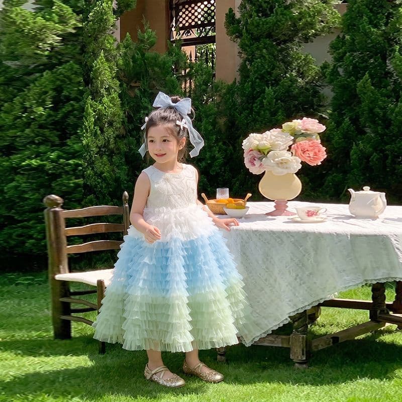 Girls gradient cake princess dress summer mesh tutu skirt children birthday dress dress