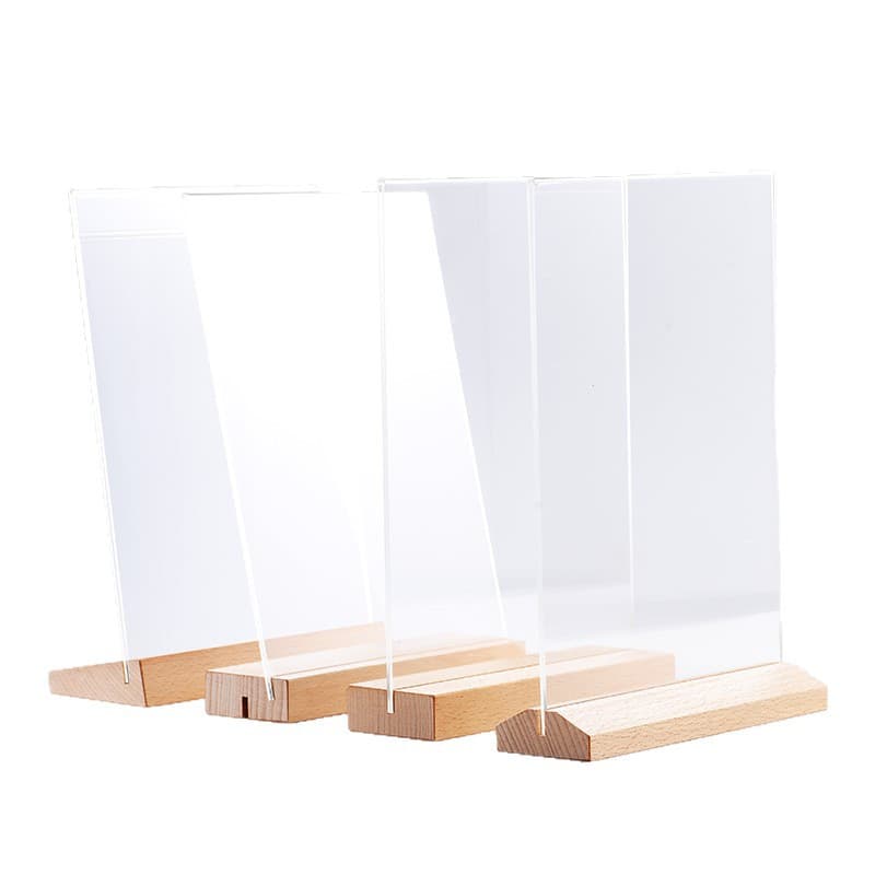 [Source Factory] A4 Acrylic Table Card with Wooden Base, Counter Display Stand, Menu Sign, Vertical Desktop