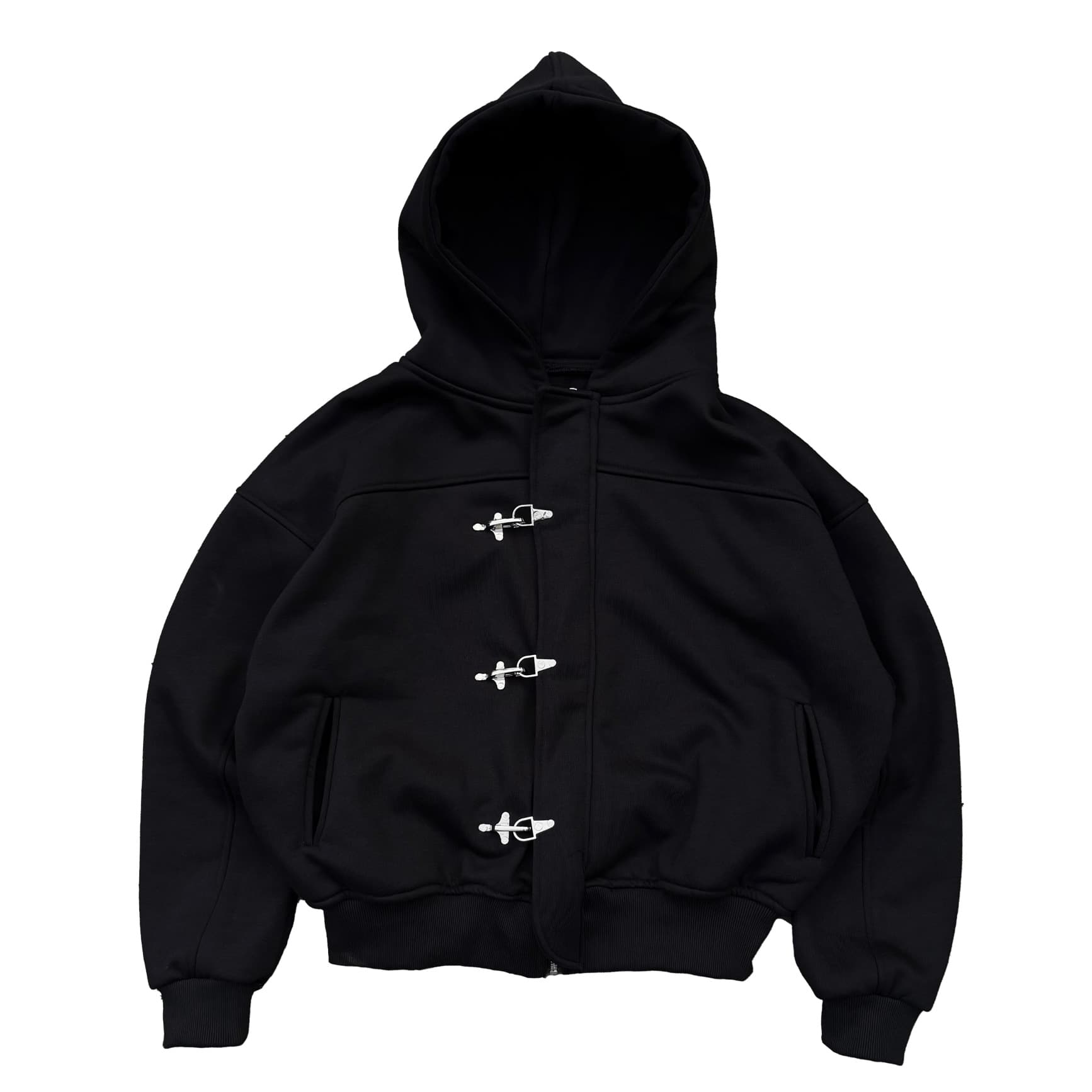 Cross-border European and American personalized design firefighter buckle hoodie, fashionable solid color versatile casual loose short sweatshirt