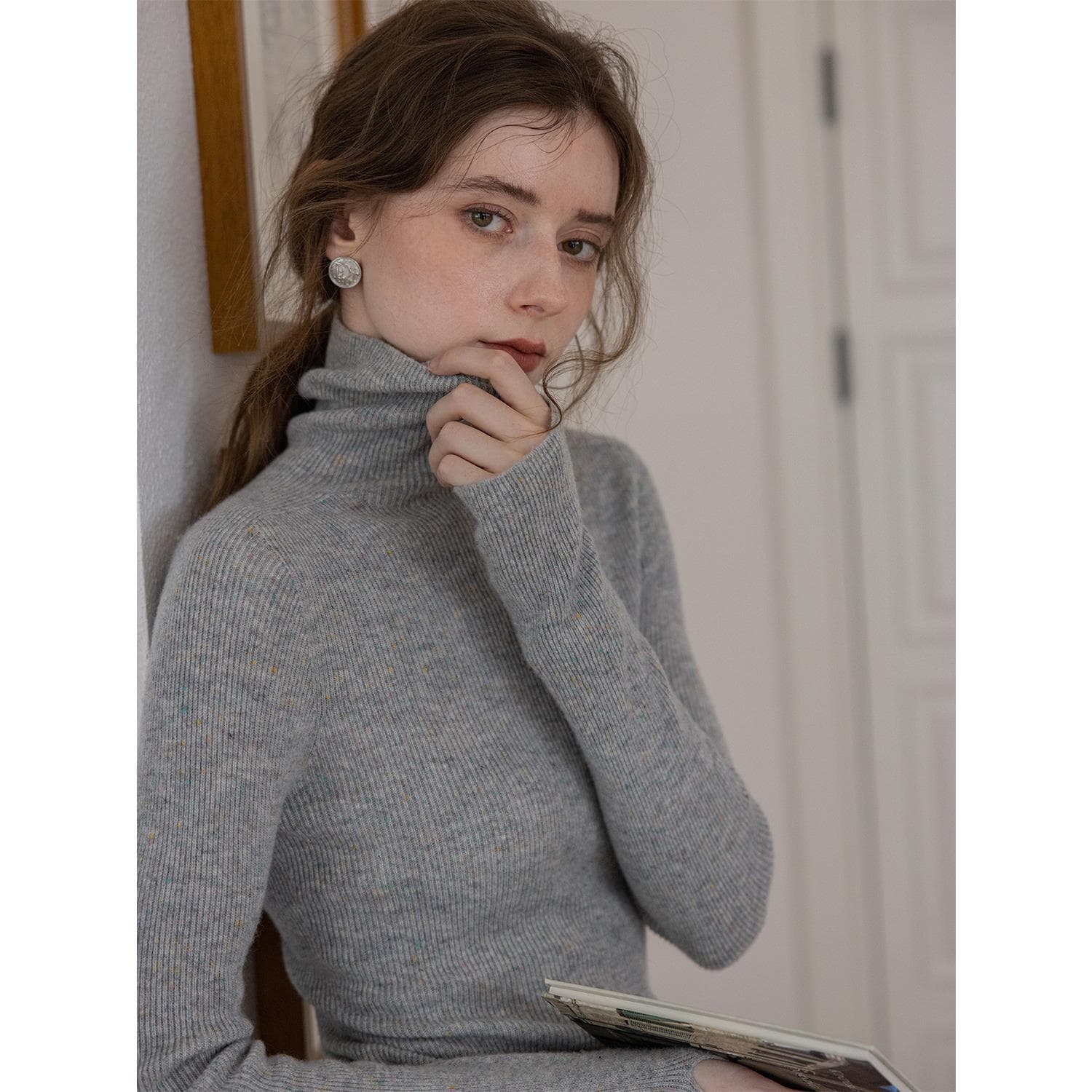 Soft Color Dots" Superfine Merino Wool Fantasy Color Dots Classic Sweater Base Layer Knitwear