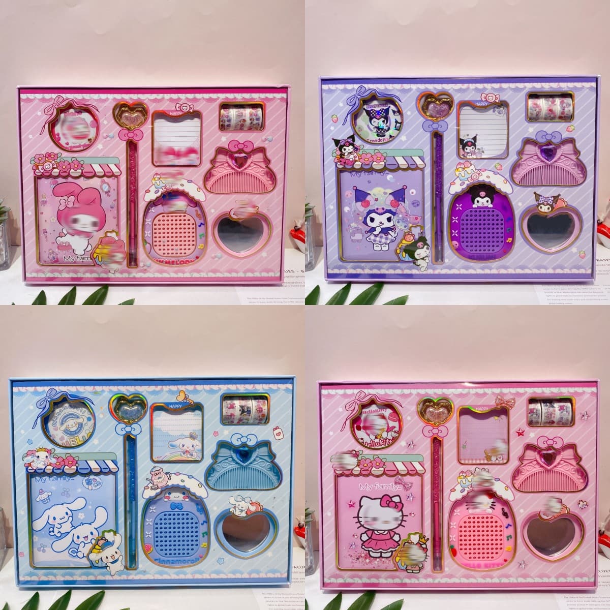 New Sanrio PU Leather Journal Stationery Set Cute Cartoon Kuromi Notebook Badge Stationery Gift Box