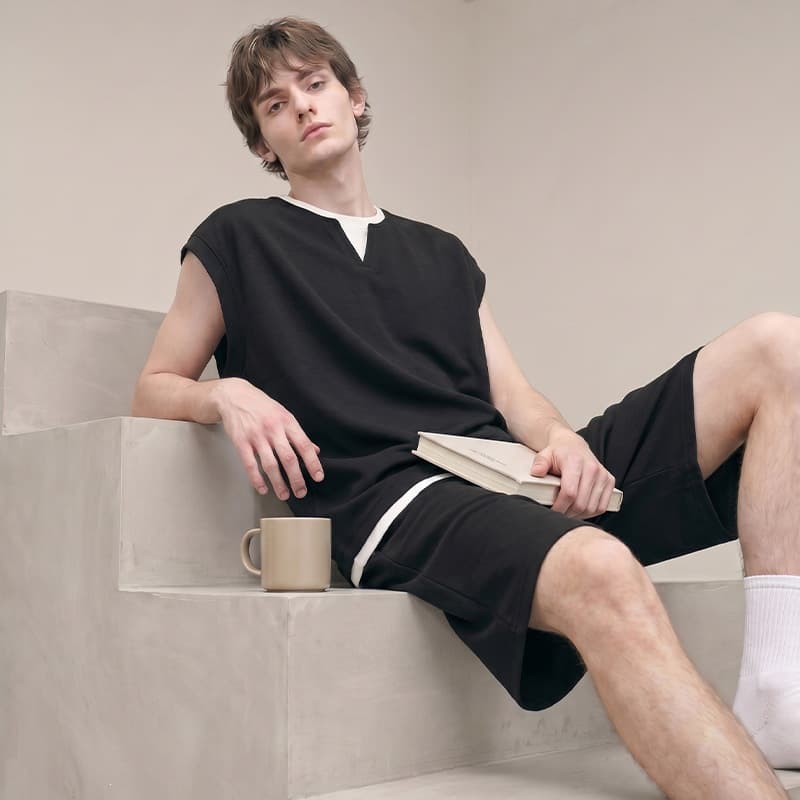 Men's Pajamas Summer Cotton Vest Shorts Thin Teenagers Sleeveless Plus Size Can Be Worn Outside Homewear Set