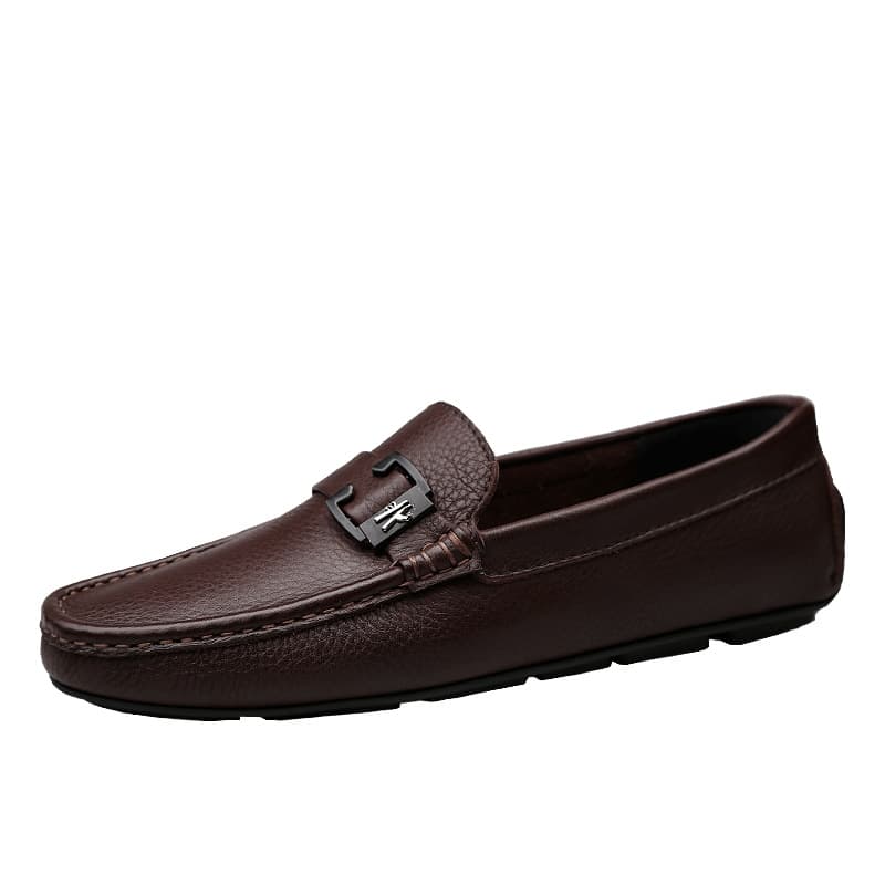 Men's Top Layer Cowhide Loafers 2026 Summer New Brown Casual Leather Shoes Soft Sole Dress Shoes