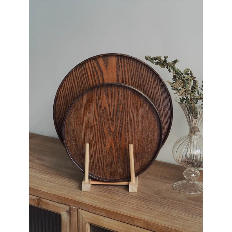 Japanese Vintage Round Wooden Tray Home Dessert Tea Tray Dinner Plate Coffee Shop Cake Tray Fruit Tray