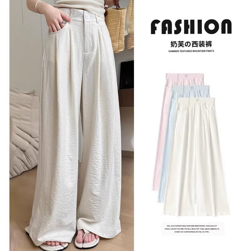 2025 Wide Leg Pants Women Summer Thin White Suit Pants Milk Pants Casual Yamamoto New Ice Silk High Waist Loose