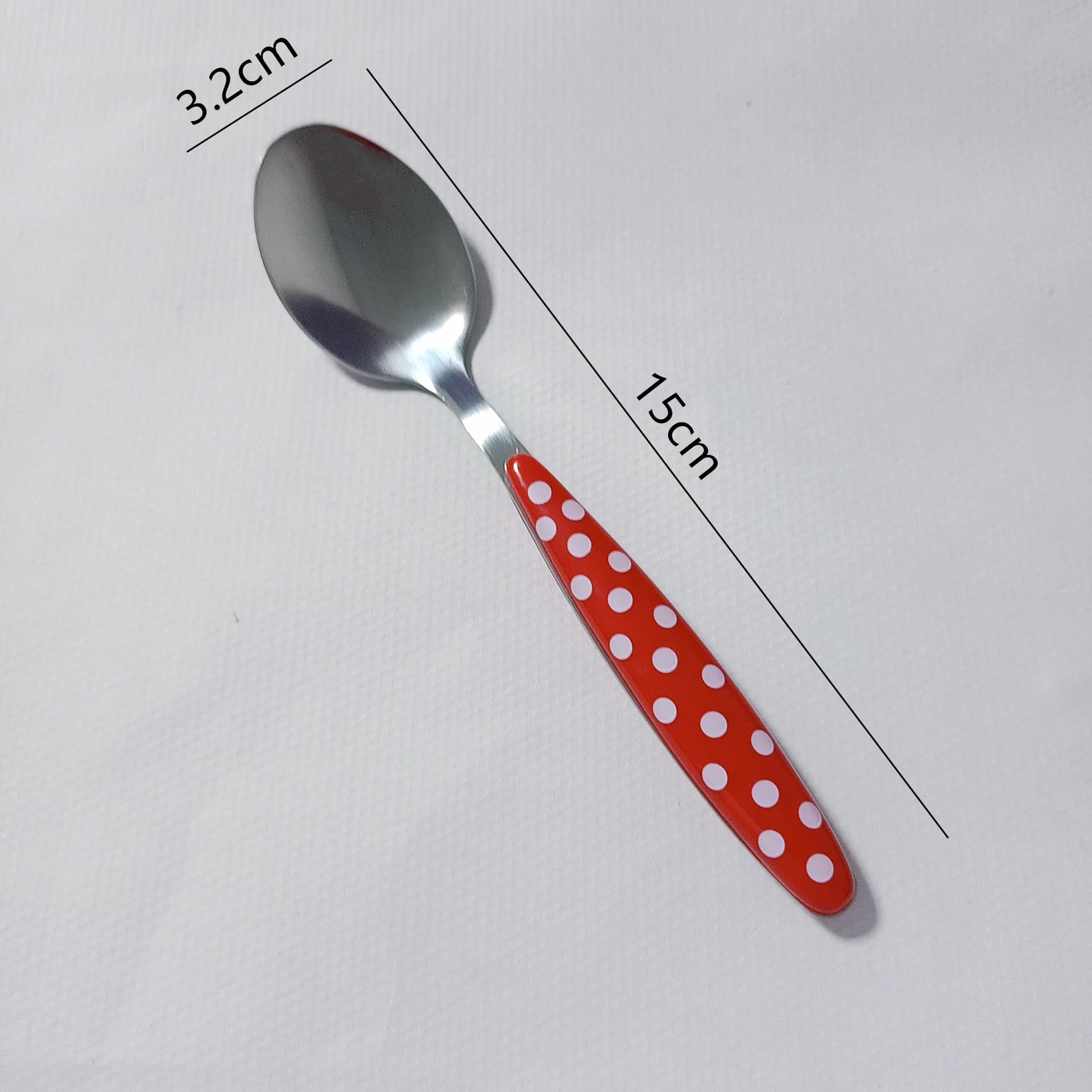 Korean Red Polka Dot Stainless Steel Spoon with Plastic Handle, Ins-Style Rice Spoon, Ice Cream Spoon, Cute Spoon