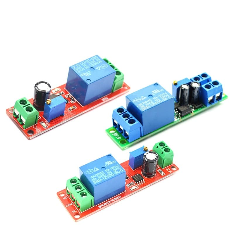 12V delayed disconnect relay module; 12V turned-on delayed switch module; 5V adjustable delay (1-10 seconds).