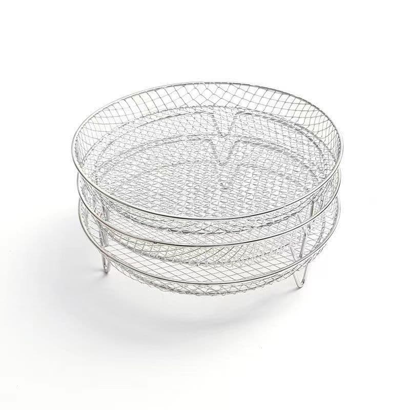 Airfryer accessories: 3-layer round grill rack, steamer rack, stainless steel 8-inch stackable rack, dehydration rack.