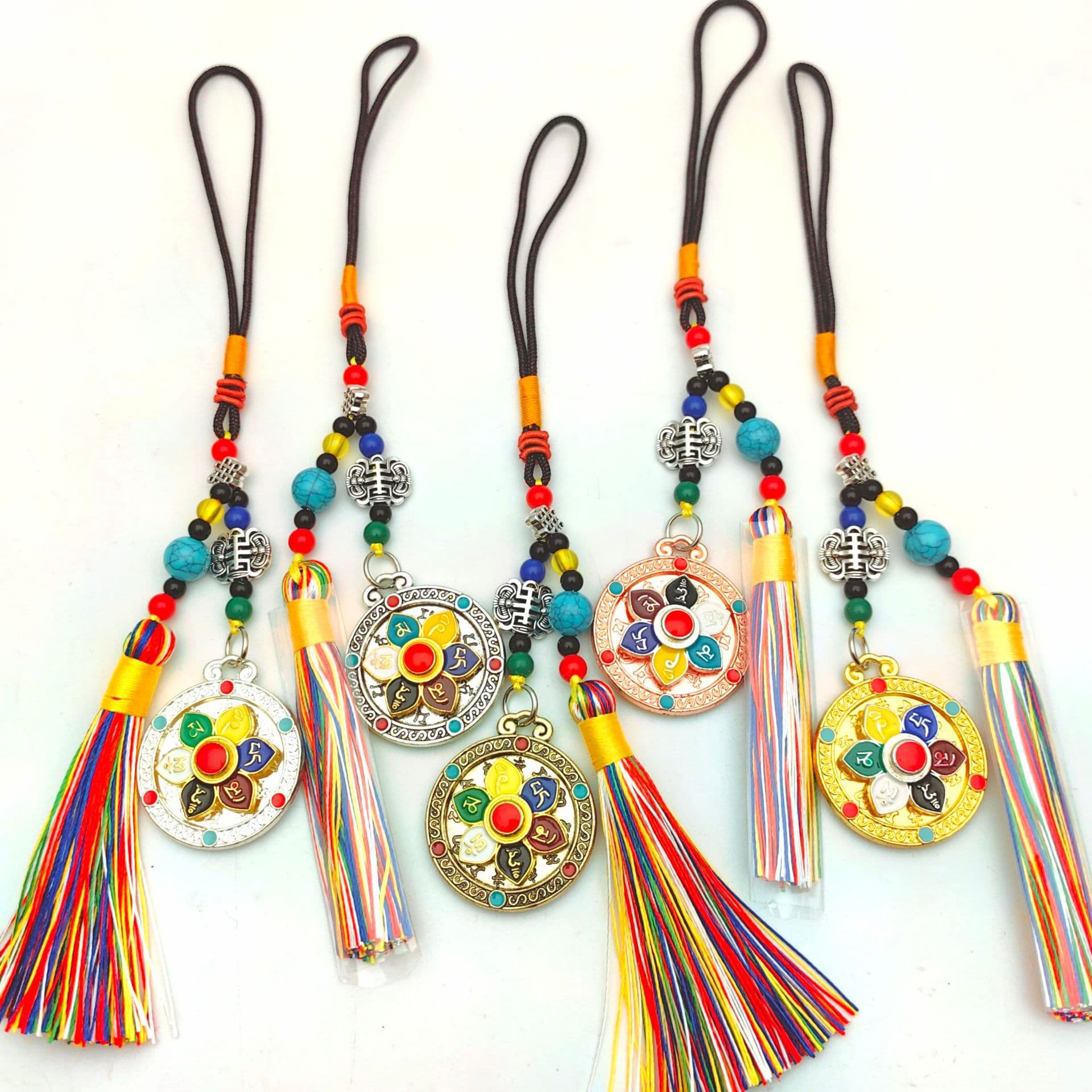 Tibetan-style Rotating Nine Palaces Bagua Twelve Zodiac Bag/Car Hanging Keychain Tassel Six-Syllable Mantra Eight Auspicious Accessories
