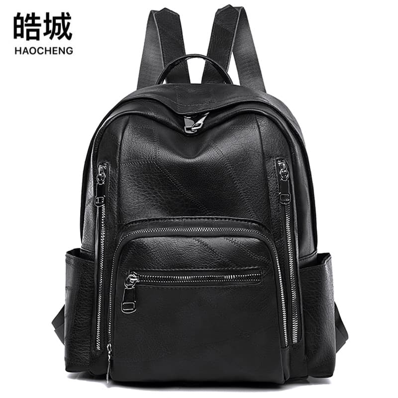 Cross-border 2024 New Korean PU Women's Backpack, Fashion Retro Large Capacity Double Zipper Travel Backpack Wholesale