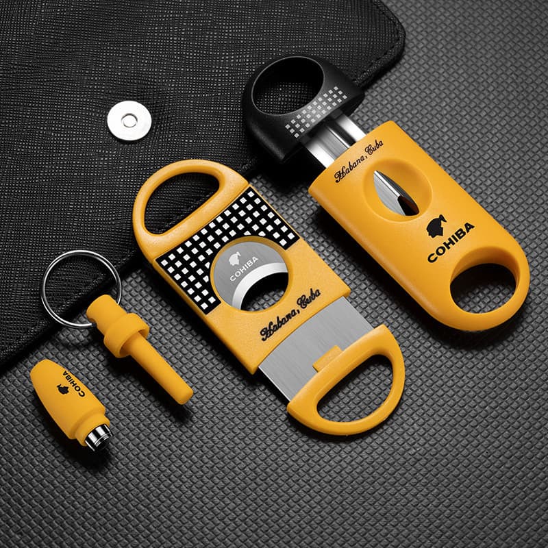Cuban Cigar Cutter Three-Piece Set: Portable Cigar Cutter, Sharp V-Cut, Cigar Drill Round Hole Puncher, Cigar Kit