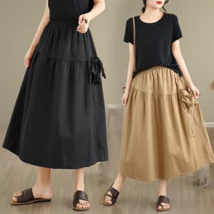 Summer Long Skirt for Women New High Waist Pocket Fashion Slimming Casual Loose Maxi Skirt