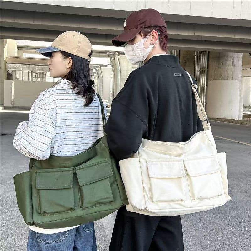 Vintage Ins Style Women's Messenger Bag Crossbody Canvas Bag Large Capacity Artistic Casual Bag