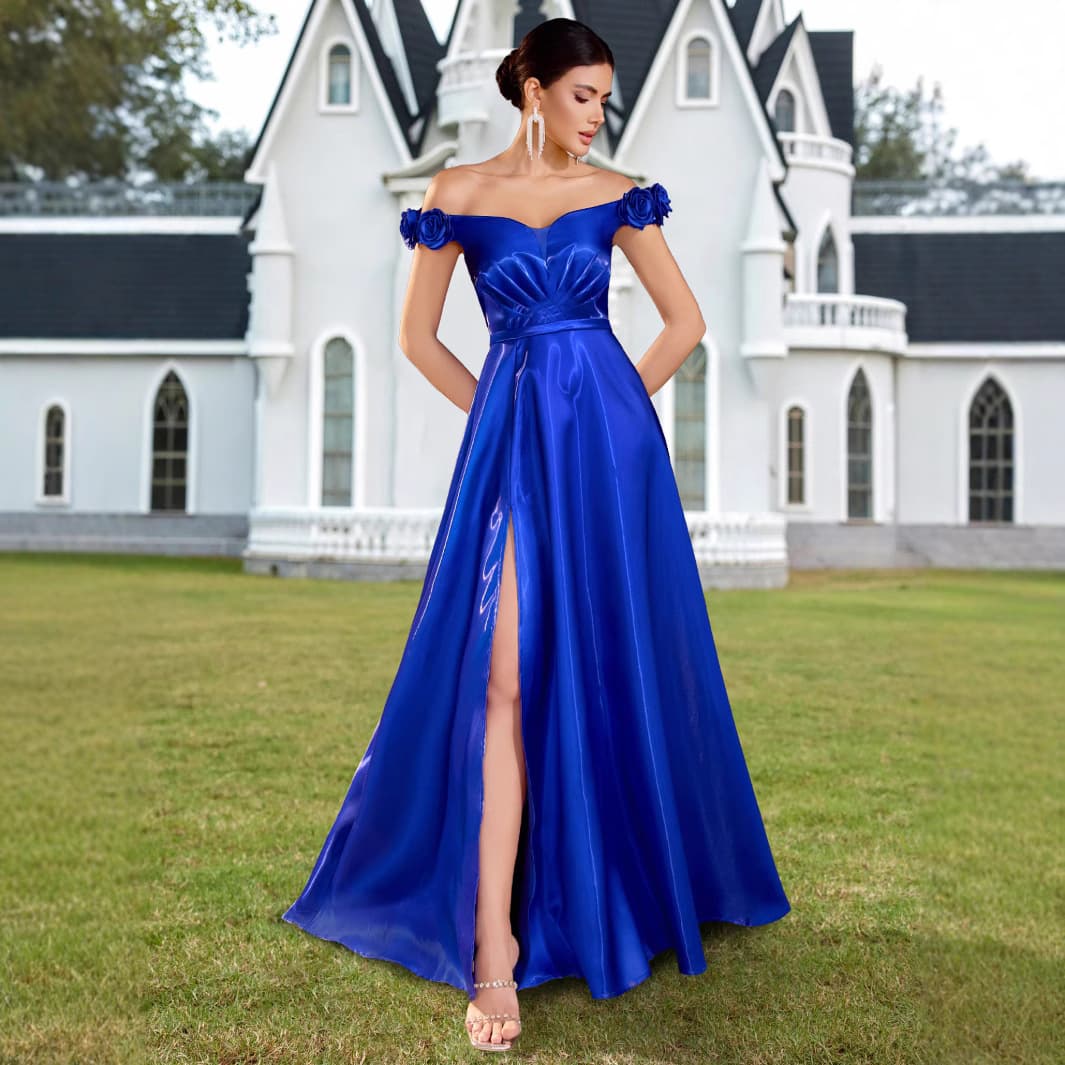 New Cross-border Amazon Elegant Strapless Shiny Dress Luxury Party Socialite Gathering Graceful Evening Gown