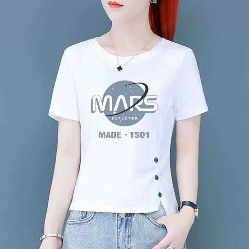 Young Mother Cotton-Blend Short-Sleeve T-Shirt Women 2024 Summer New Plus Size Base Tee Petite Top Fashion