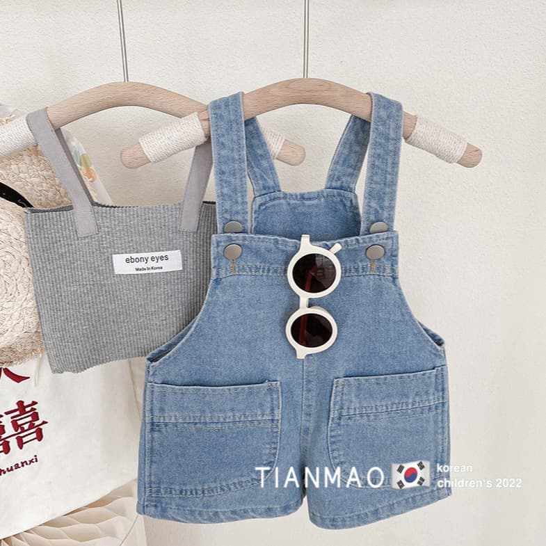 Girls Denim Overalls Shorts Korean Children's Clothing Loose Five-Point Pants for Baby Girls Casual Summer Pants