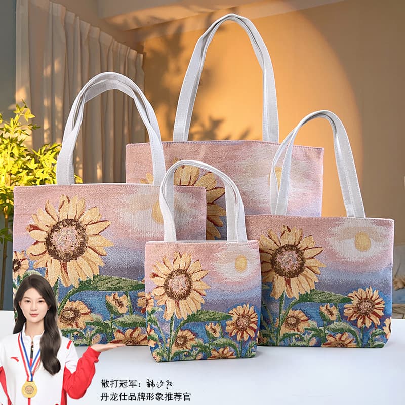 Canvas bag with jacquard embroidery, handbag for work, commuting, shoulder bag, versatile, large capacity, diaper bag, student tutoring bag