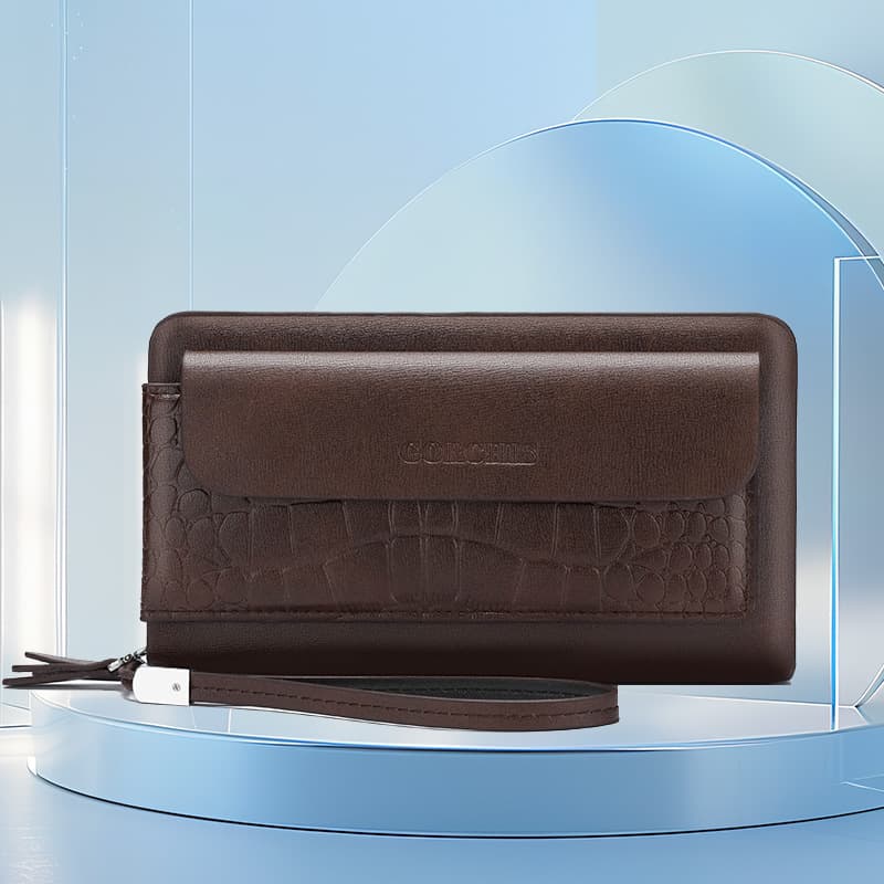New Men's Clutch Bag with Large Capacity and Multiple Card Slots, Business Casual Clutch Bag, Crocodile Pattern Long Wallet, Clutch Bag for Men
